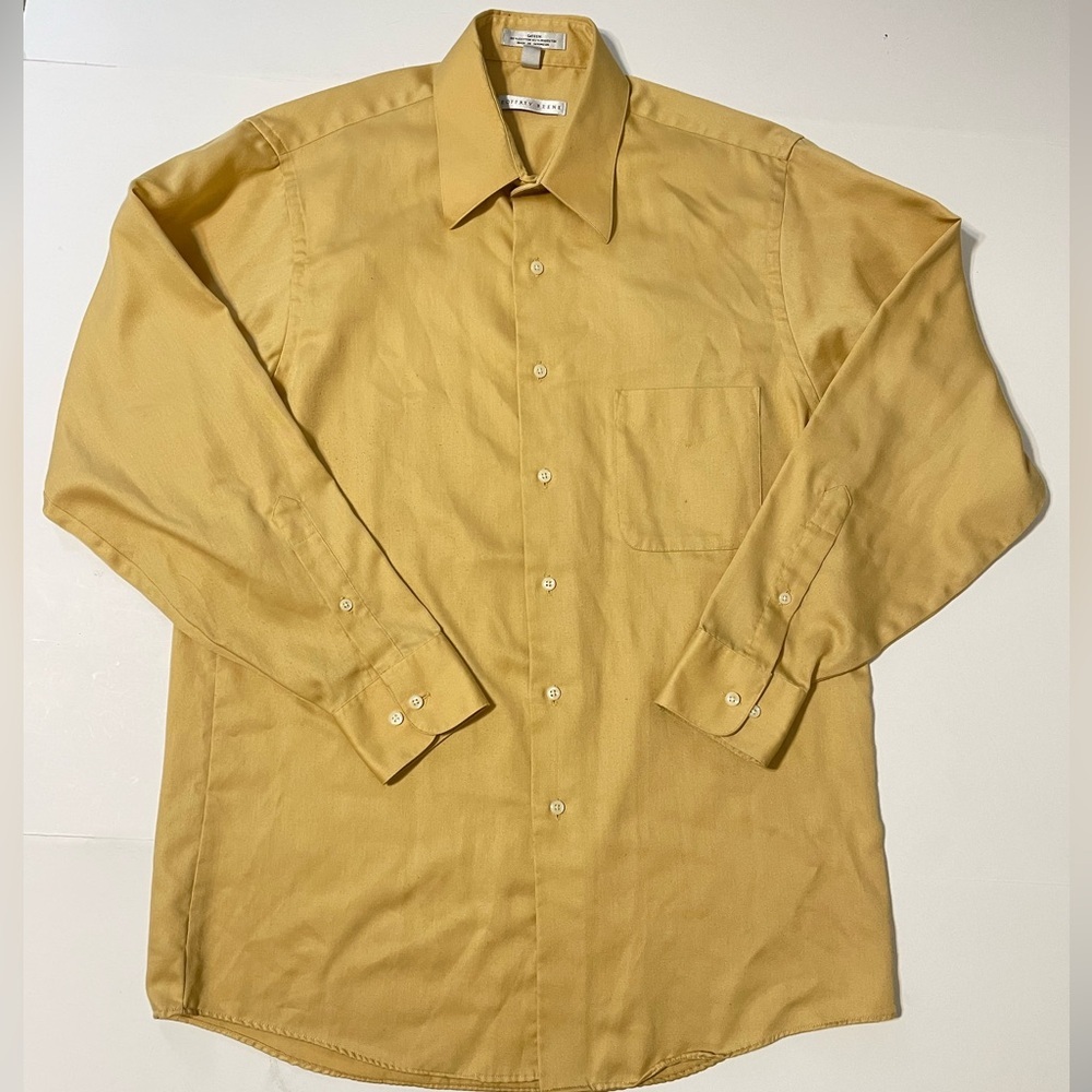 Geoffrey Beene Mens Long Sleeve Shirt 15 1/2 (32/33) Wrinkle Free Mustard Yellow
